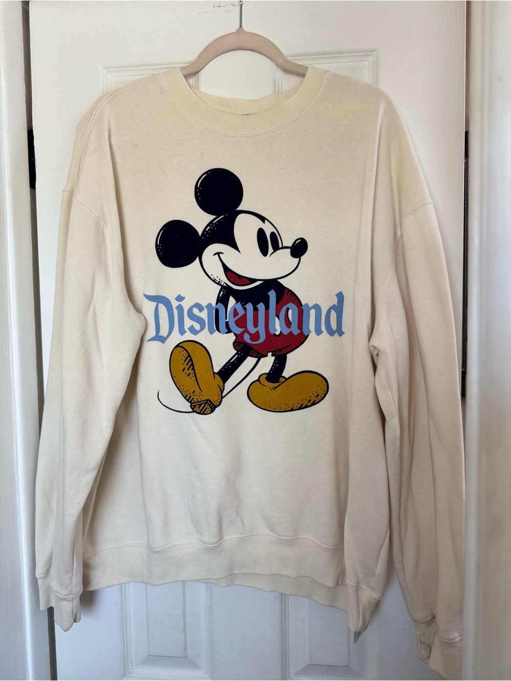 Disney Cream Crewneck Sweatshirt with Mickey Graphic